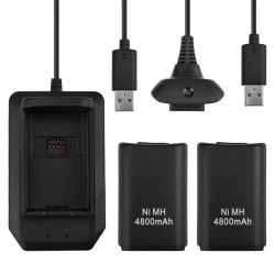 Set de dos baterías recargables, estación de carga y cable para Xbox360 color negro